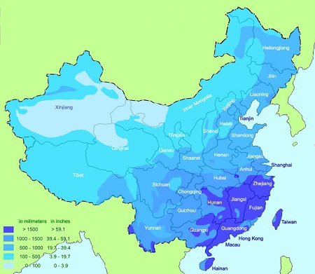 Kort over nedbør i Kina